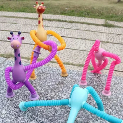 "Animal Pop Tubes Cartoon Giraffe Suction Cup Toy: Stress Relief Squeeze Toy for Kids"