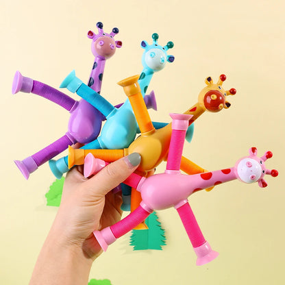 "Animal Pop Tubes Cartoon Giraffe Suction Cup Toy: Stress Relief Squeeze Toy for Kids"