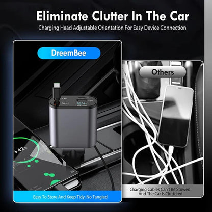 "Retractable Car Charger: 100W 4-in-1 Super Fast Charge"